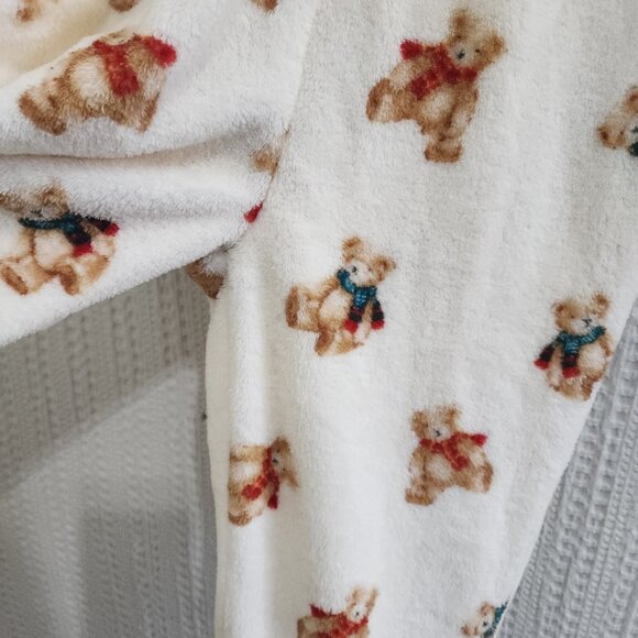 Forever 21 Teddy Bear Fleece Hooded Onesie Pajamas Cream Cozy Size Small - Picture 9 of 12